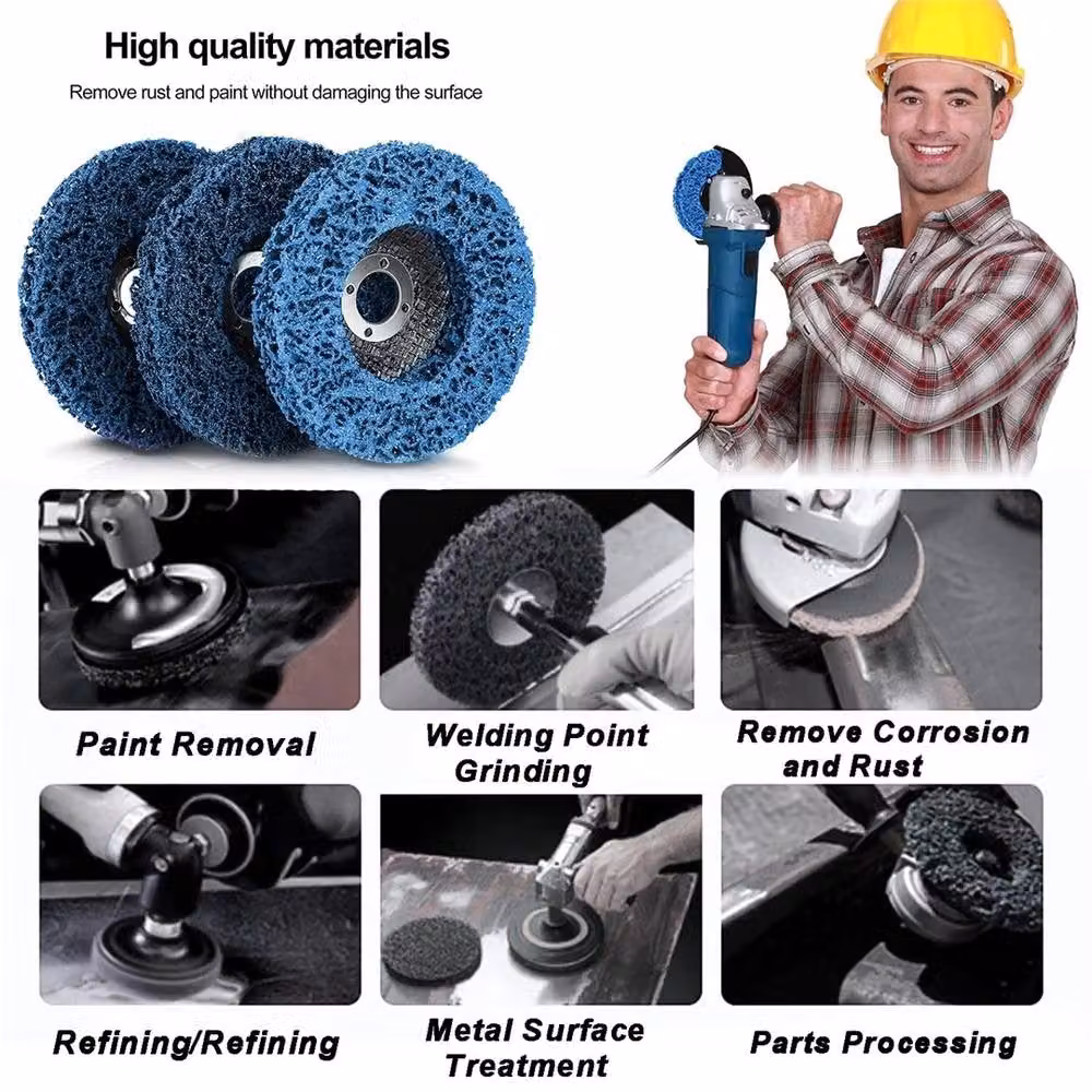 Nordara 5-Piece 115mm Blue Poly Strip Wheel Discs for Paint and Rust Removal on Metal, Wood, Stone and Concrete with Angle Grinder – 3