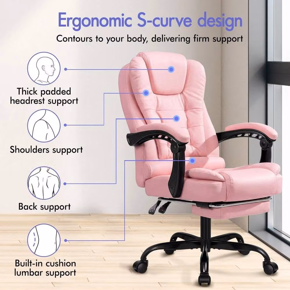 FORGEVIO Pink Executive Massage Office Chair with High Back, Headrest and Armrests – 4