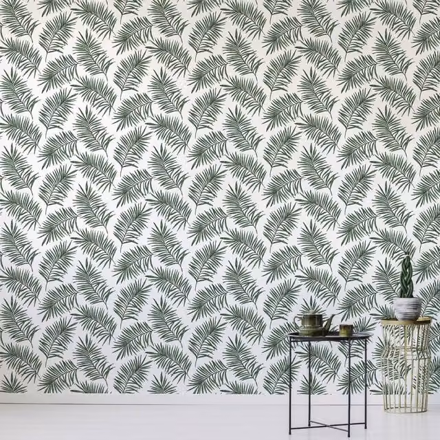 Superfresco Easy Scandi Leaf Botanical Wallpaper in White and Green – 1