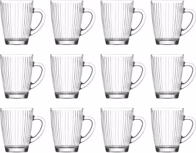 LAV Hestia Glass Mugs, 400 ml, Pack of 12, Transparent