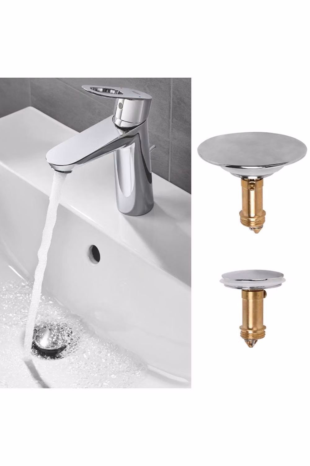 KDMD Silver Copper and Brass 38mm Pop Up Basin Sink Drain Stopper with Push Button mechanism – 3