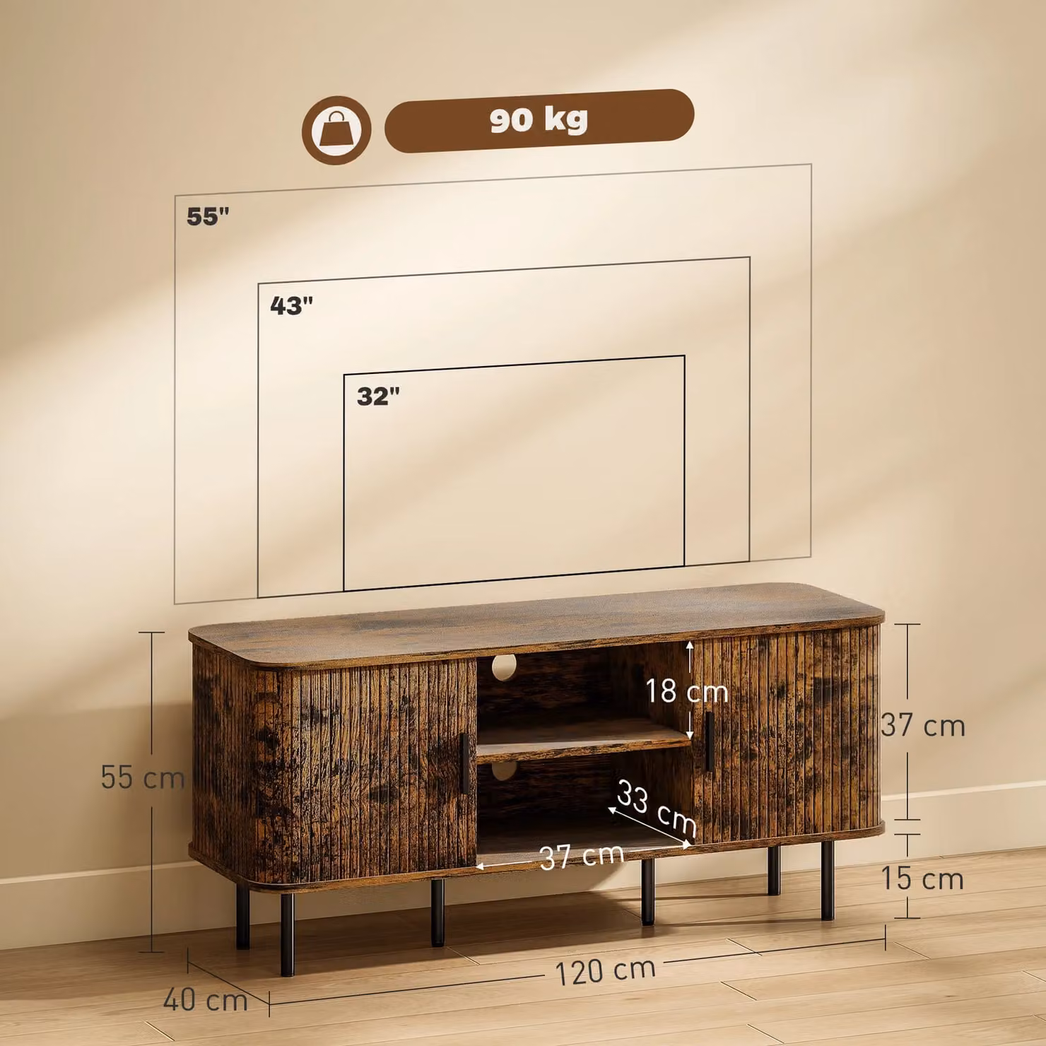 HOMCOM Industrial Brown Wood TV Unit for Your Living Room – 3
