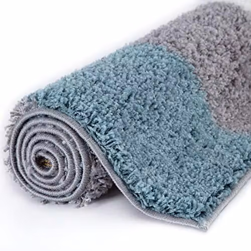 THE RUGS Modern Checked Shaggy Area Rug in Blue and Grey, W/D/H: 110 x 60 x 3 cm – 6