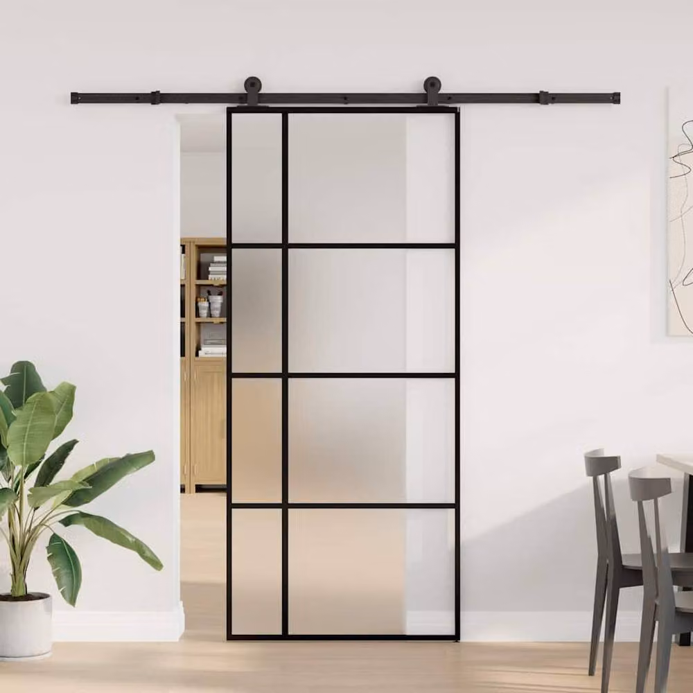 Berkfield Home Modern Sliding Door with Hardware Set in Black, Glass and Aluminium, W: 90 cm, H: 205 cm – 2