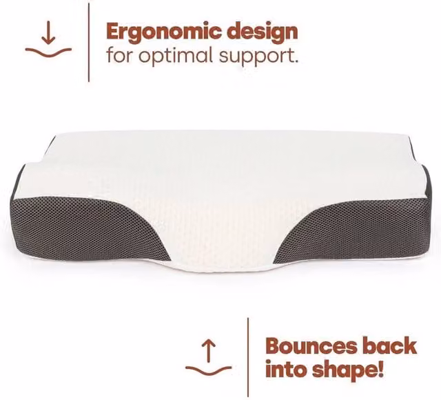 FLAVORA Memory Foam Neck Support Pillow with Removable Washable Cover in Grey – 1