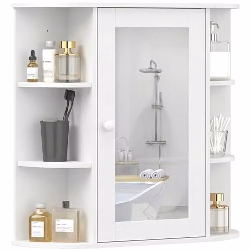 HOMCOM Wall Mounted White Bathroom Mirror Cabinet with Internal Shelves