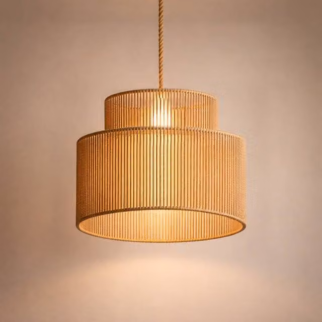 Voltico Large Double Layer Rattan Pendant Lampshade in Brown, Diameter: 35 cm