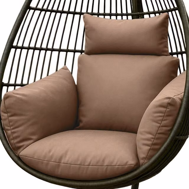 Homescapes Beige Waterproof Oval Egg Chair Cushion with Headrest and Tie Cords