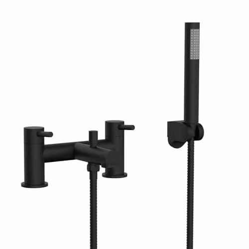 Nes Home Two-Handle Shower Mixer Tap with Handheld Shower Kit, Matt Black, H 21.5 x W 18.0 x D 12.6 cm