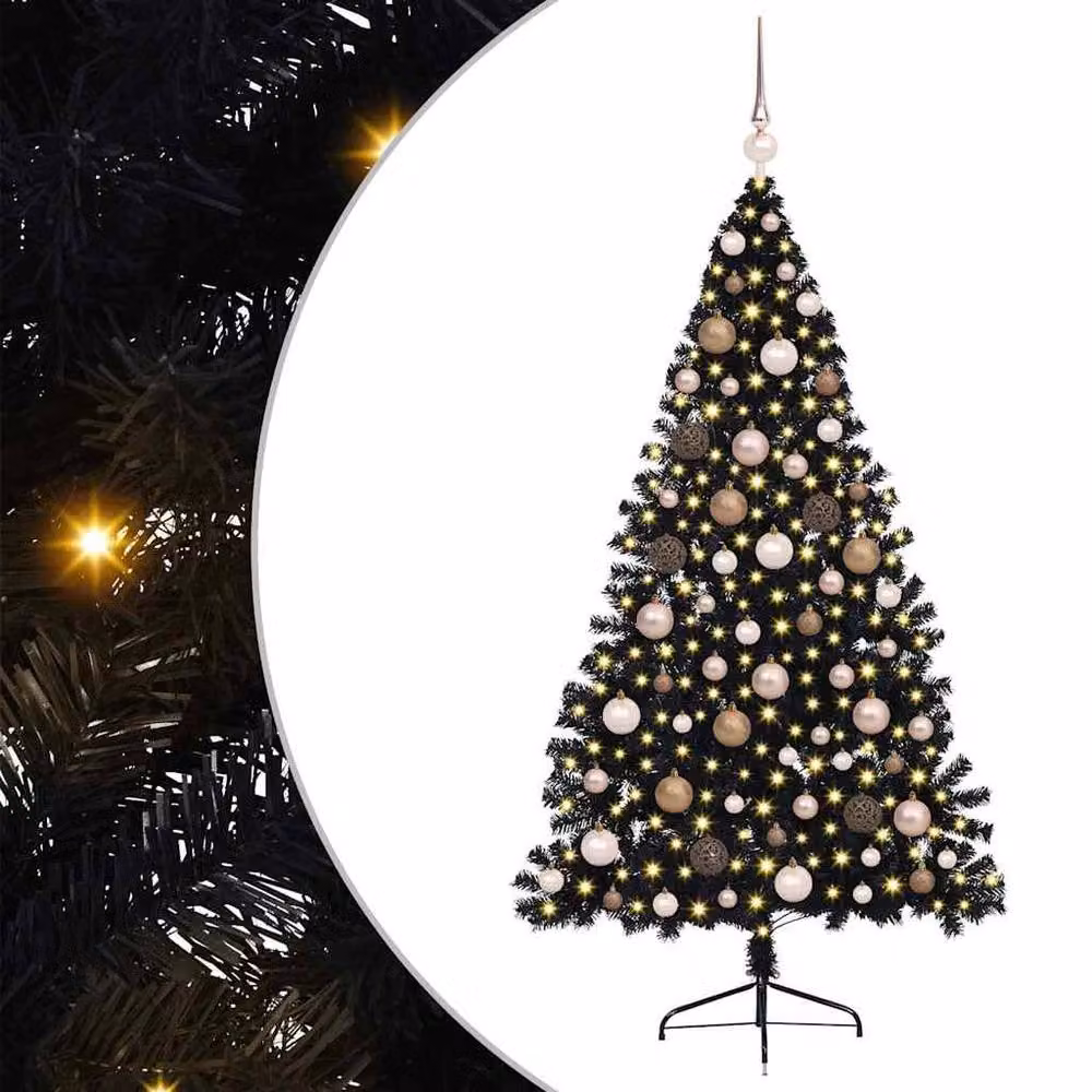 Berkfield Home Pre-lit Artificial Christmas Tree in Black, Height: 180 cm – 2