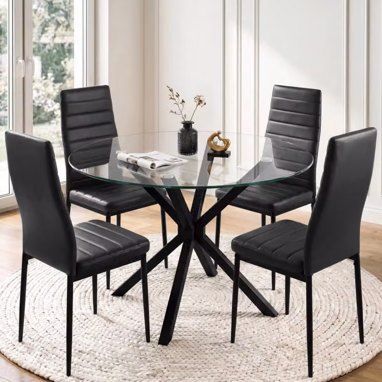 DHS Set of 4 Modern PU Leather Dining Chairs in Black