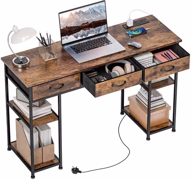 KORVIXA White and Rustic Brown Computer Desk with Wood Finish