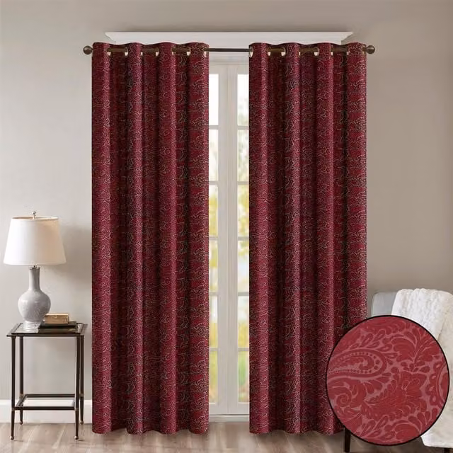 Roseley Red Floral Eyelet Fabric Curtains, Opaque