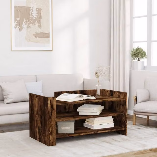 Berkfield Home Smoked Oak Coffee Table in Brown, W/D/H: 100 x 50 x 50 cm