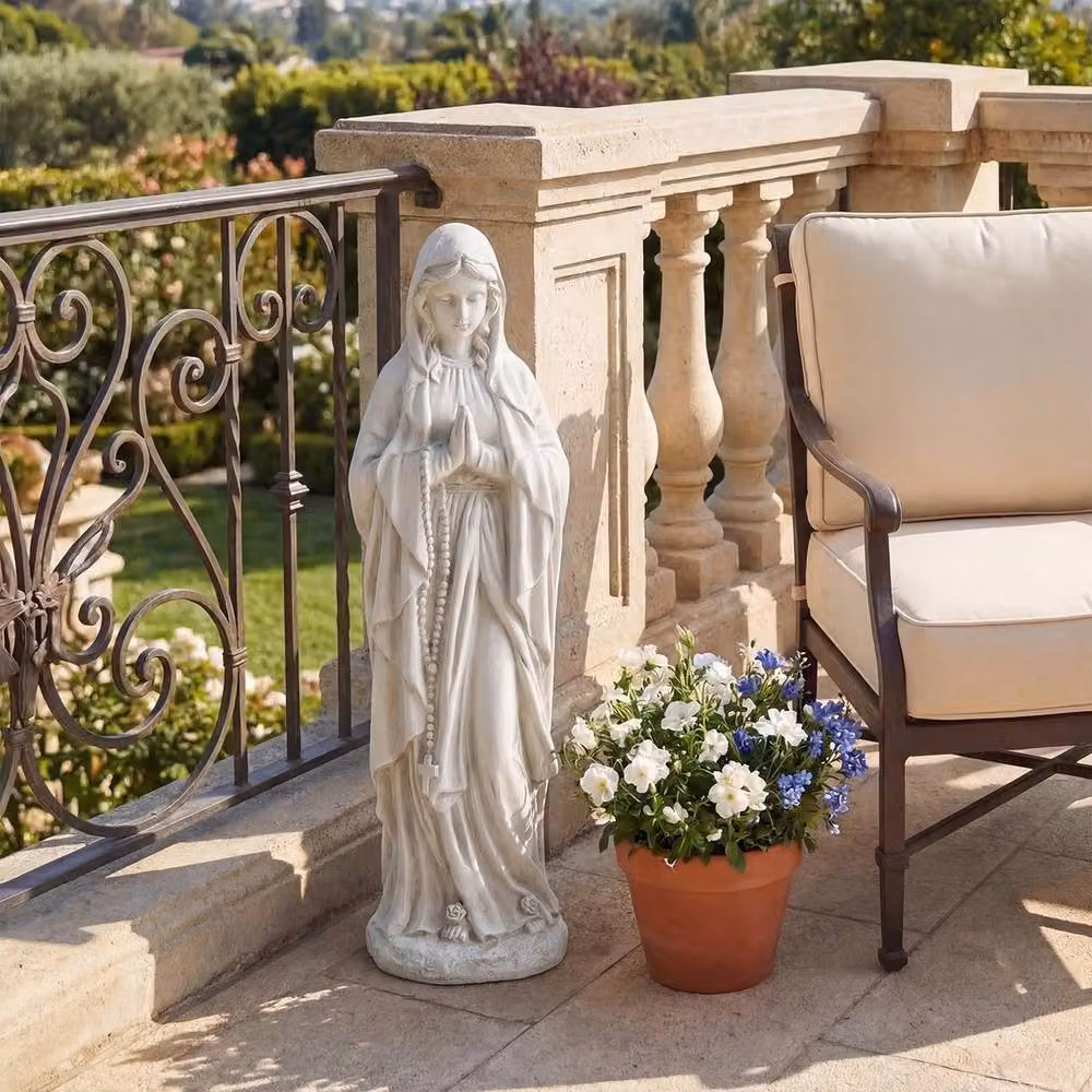 NESTLUNE Grey Religious Outdoor Sculpture with Aged Finish, H 74.5 cm x W 15 cm x D 15 cm – 3