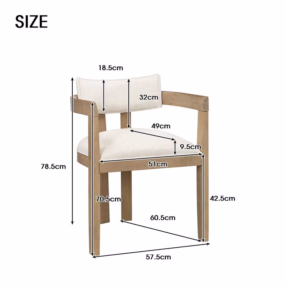 ModernLuxe Set of 6 Solid Wood Dining Chairs with Beige Linen Upholstery in Natural Brown – 2