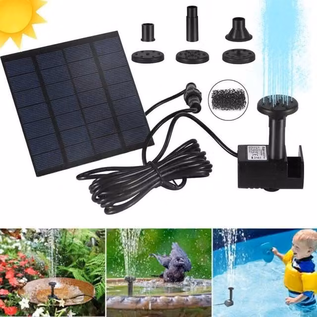FLAVORA Solar Powered Water Feature Pump and Fountain for Gardens and Pools, Black, W: 100 cm, D: 15 cm