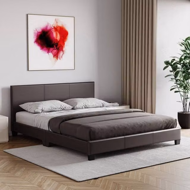 HD Designs Lisbon Double Faux Leather Upholstered Bed Frame with Storage in Brown – 1