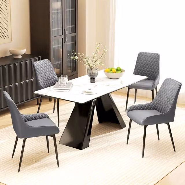 HOMCOM Set of 2 Grey Quilted PU Leather Dining Chairs with Metal Frame
