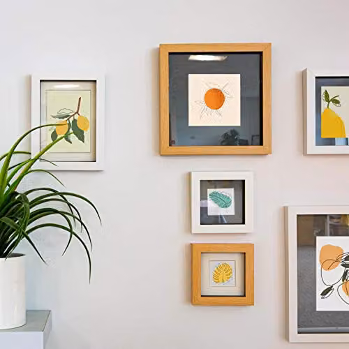 Nicola Spring Pack of 5 Rectangular 3D Shadow Box Photo Frames in Beige and Brown with Glass and Wood Finish – 2