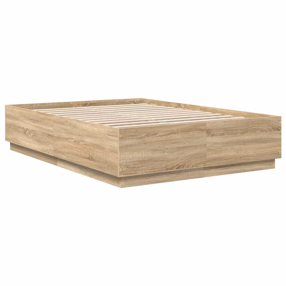 Berkfield Home Sonoma Oak Bed Frame in Brown, W/D/H: 150 x 200 cm, with Under-Bed Lighting and USB Charging Port – 3