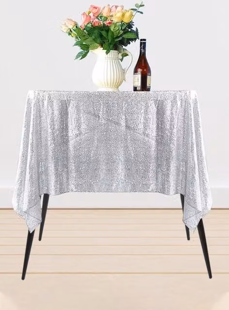 Neel Blue Silver Square Sequin Tablecloth, W: 177.8 cm x L: 177.8 cm – 1