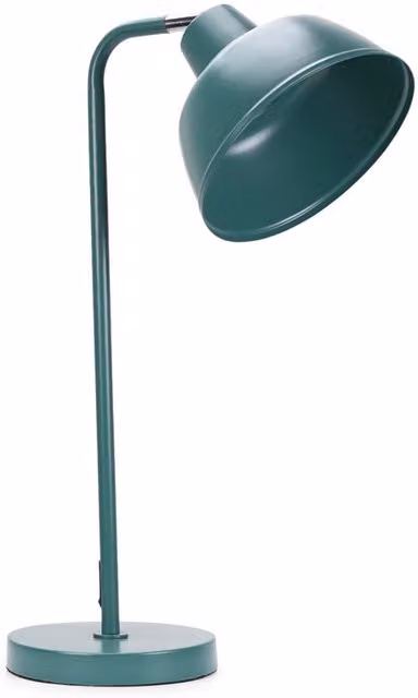 ValueLights Metal Stem Table Lamp with Angled Dome Shade and LED Bulb in Teal