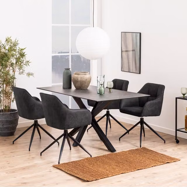 Furniture To Go Heaven Modern Rectangular Ceramic Dining Table in Matt Black, W: 160 cm, D: 90 cm