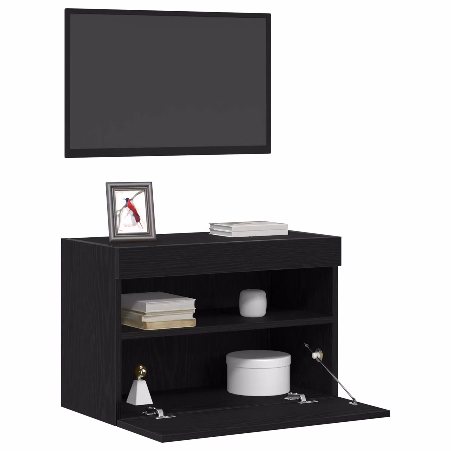 Berkfield Home Set of 2 Modern Wall Mounted TV Cabinets with Integrated LED Lighting in Black Oak, W/D/H: 60 x 40 x 40 cm – 3