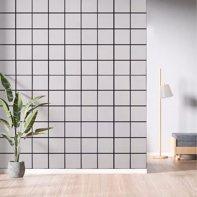 Komore Minimalist PVC Wall Tile Sticker, Black and White Small Grid, 10 Pack