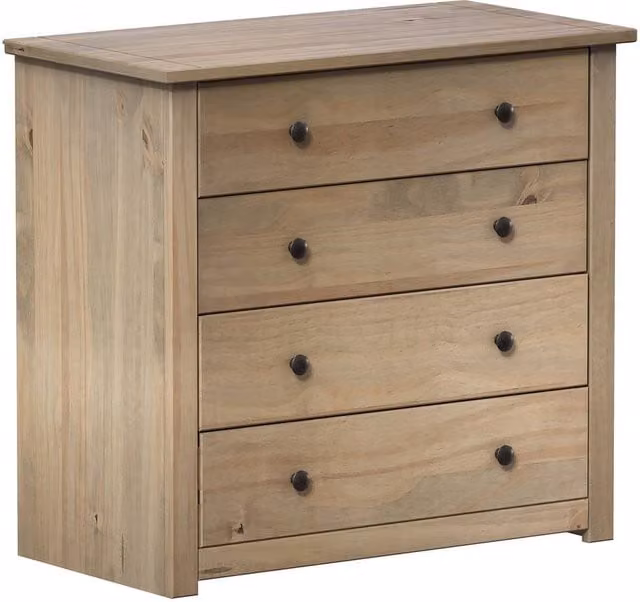 FLAVORA Rustic Pine 4 Drawer Chest of Drawers in Natural Brown and Beige – 1