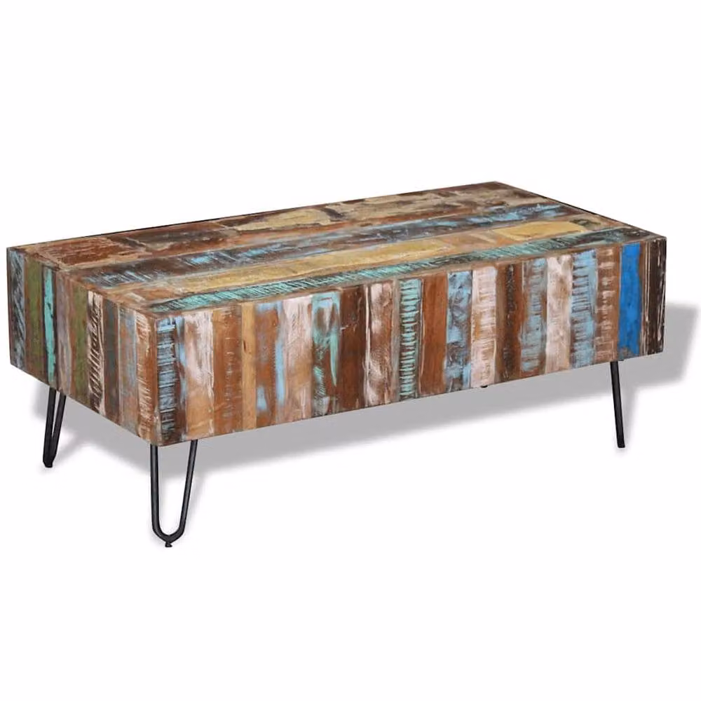 Berkfield Home Beautiful Coffee Table in Multicolour Rustic Waxed Solid Reclaimed Wood, W: 100 cm, D: 50 cm, H: 38 cm – 2