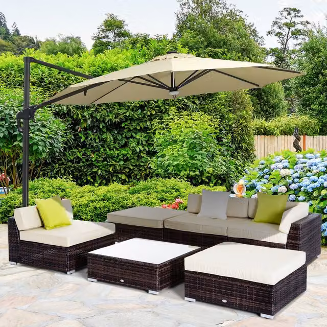 Outsunny 6 Piece Brown Polyrattan L-Shape Garden Furniture Set with Upholstered Cushions