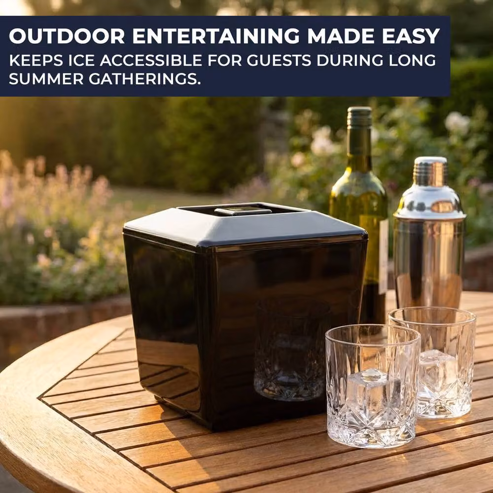 Chabrias Ltd Black Square Insulated Ice Bucket with Lid and Drainage Liner, 4L – 5