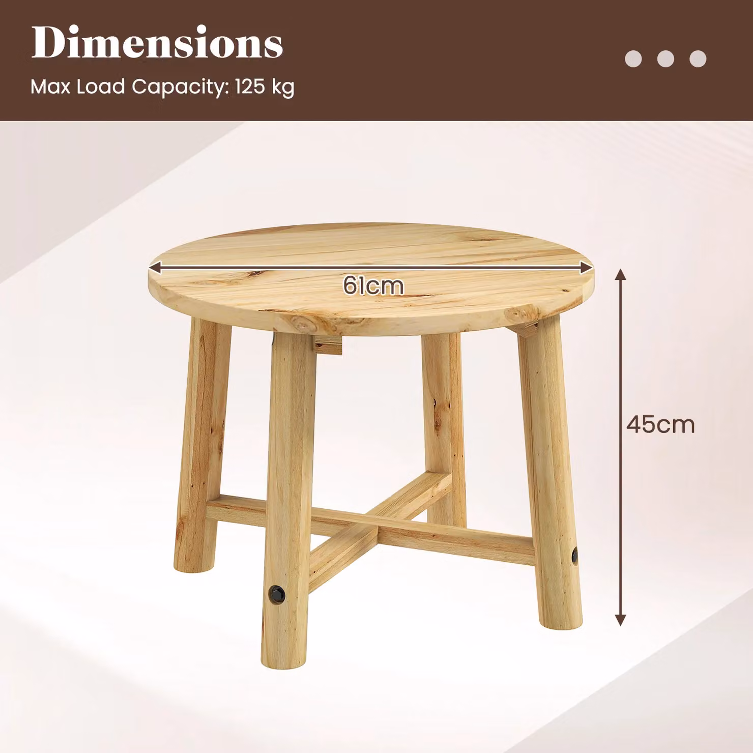 Costway Round Outdoor Side Table with Solid Wood Structure in Brown – 2