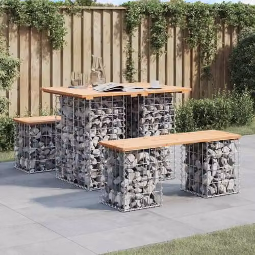 vidaXL Gabion Design Garden Table in Brown Treated Pine Wood, W/D/H: 100 x 70 x 72 cm – 2