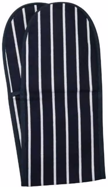 Dexam Butchers Stripe Double Oven Gloves in Navy Blue Cotton