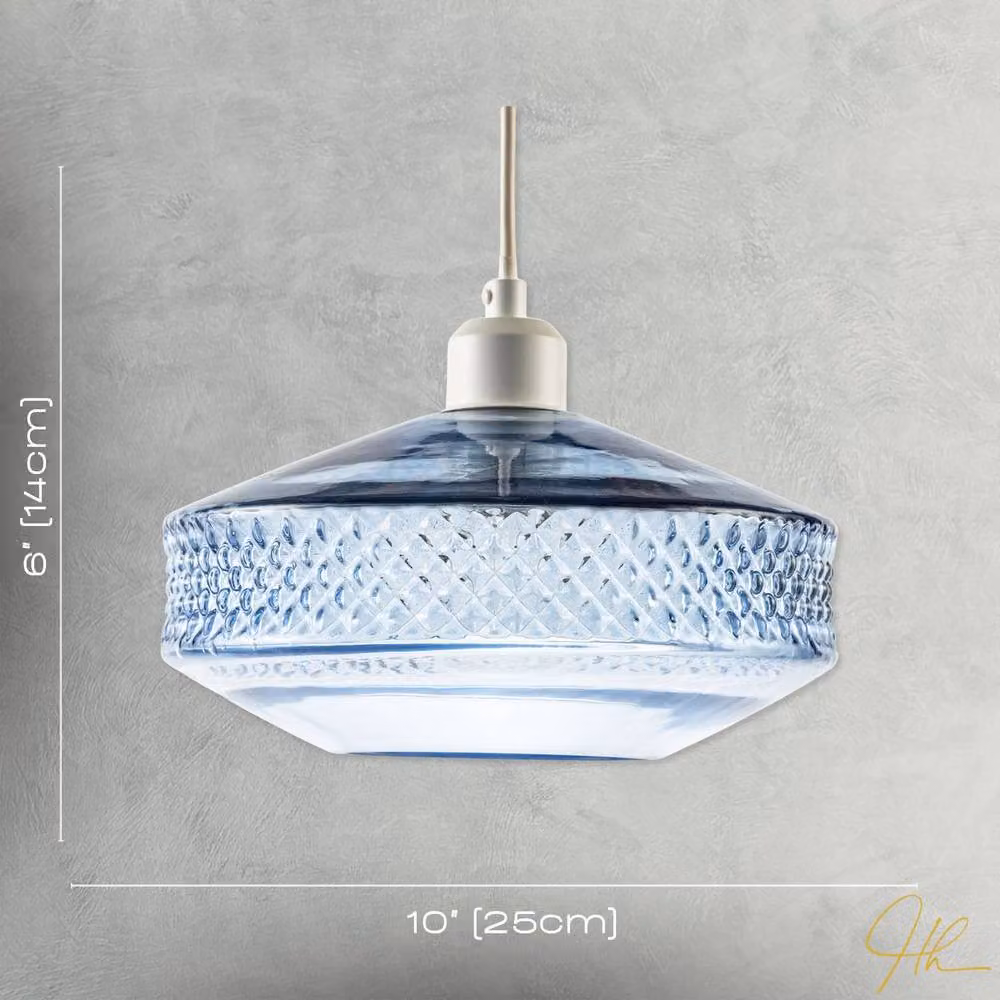 Happy Homewares Modern Round Glass Pendant Light Shade with 3D Shaped Diamonds in Blue – 3