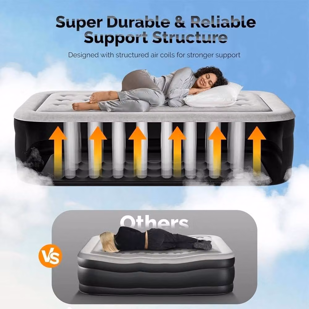 NESTLUNE Single Inflatable Air Bed Mattress with Built-in Electric Pump in Black, Cot Bed Size – 4