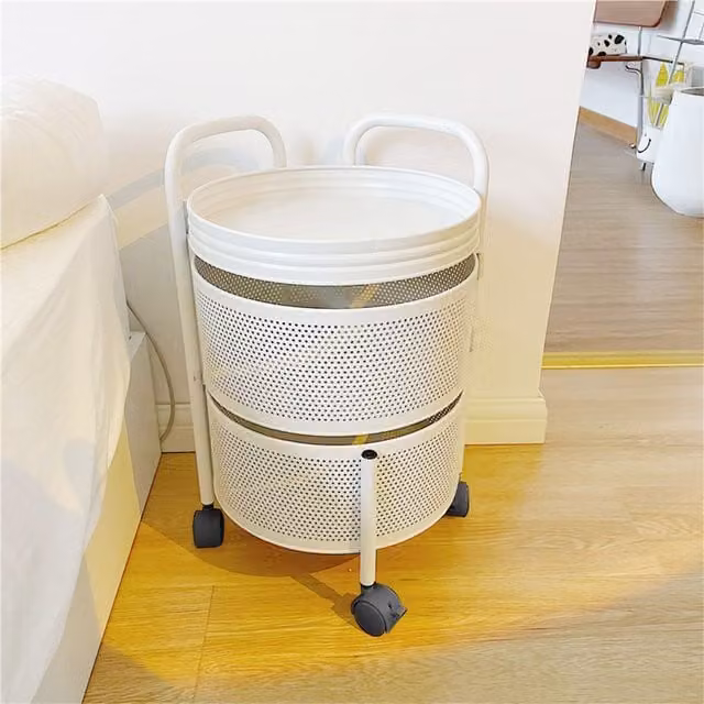 Living and Home 3-Tier Rotating Storage Rack Detachable Trolley Cart with Wheels in White – 1