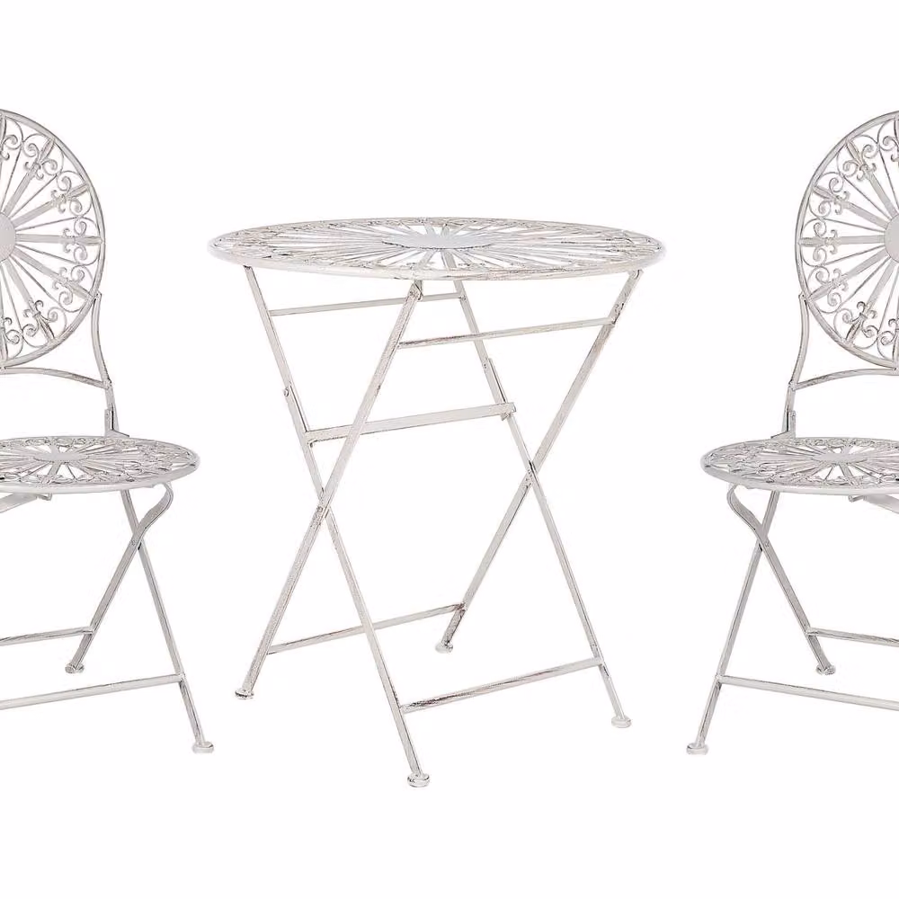 Wyld and Coco White Metal Foldable Bistro Set with Round Table and 2 Chairs – 2