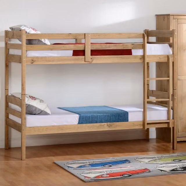 Seconique Panama 3ft Single Pine Wooden Bunk Bed Frame, Brown Waxed Finish, W/D/H: 90 x 190 x 42 cm
