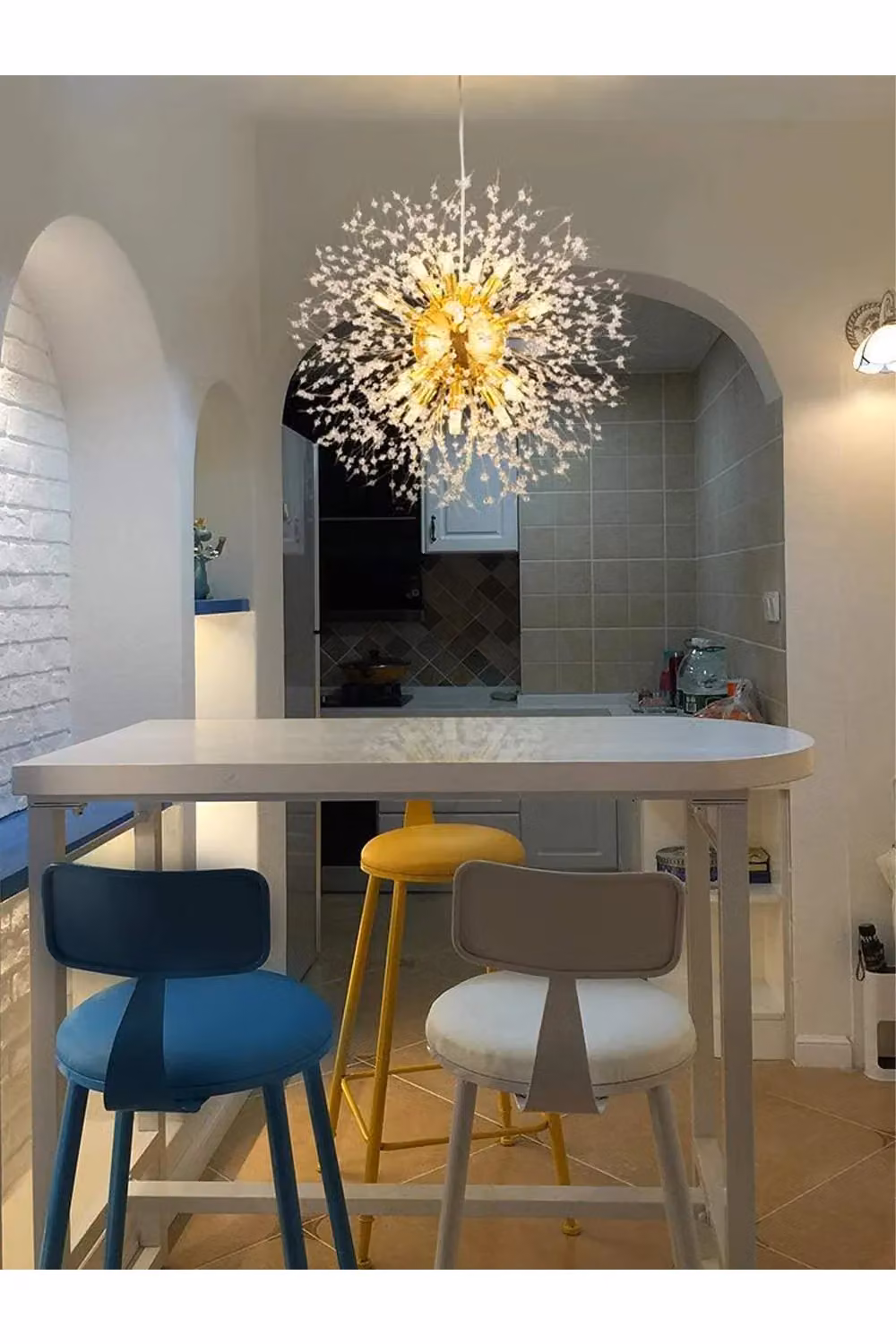 Living and Home Sputnik Crystal Hanging Pendant Light in Silver – 4