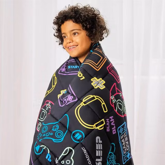 OHS Kids Gaming Print Reversible Weighted Sensory Sleep Throw, Black and Multicolour, 3kg – 1