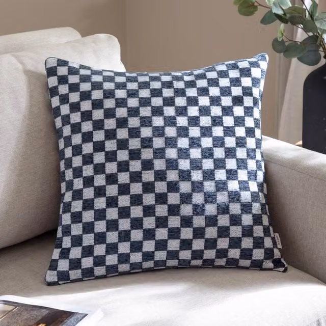HOEM Larro Blue Chenille Checkerboard Square Cushion, W/D/H: 45 x 45 x 45 cm – 1