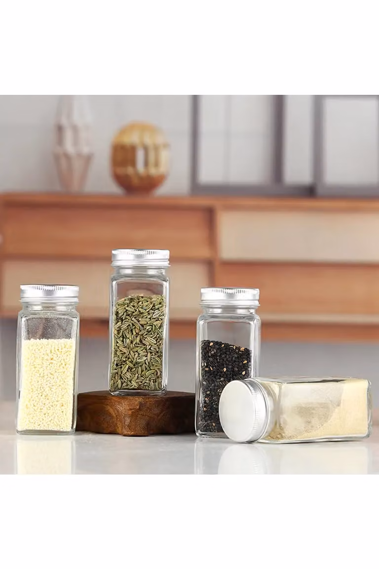 Living and Home Wall-mounted Spice Rack Set with 24 Glass Spice Jars, Silver and Transparent