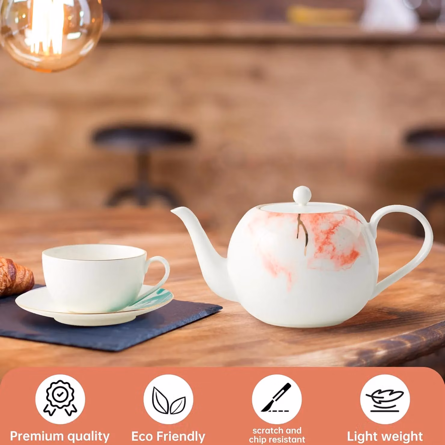London Boutique White Porcelain Teapot with Gold Rim and Built-in Infuser, 1.2 l – 3