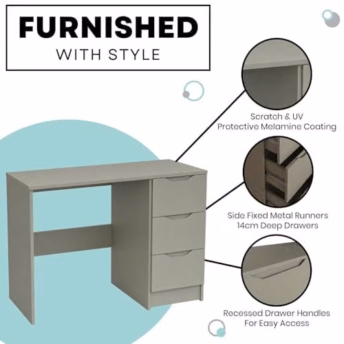 FWStyle Luno Sage Green 3 Drawer Dressing Table, W/D/H: 99 x 40 x 72 cm – 3