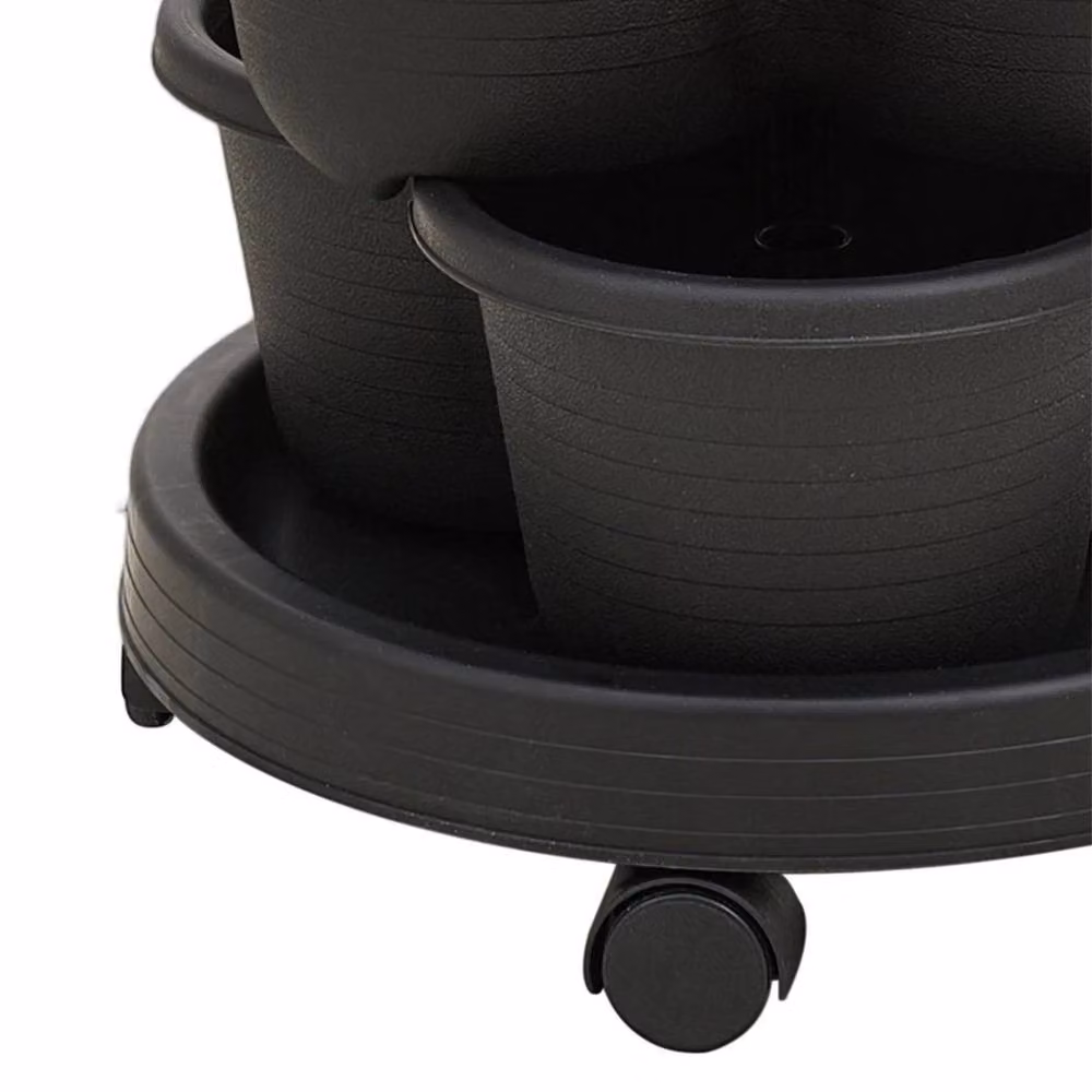 EONLION 5 Tier Vertical Planter Tower with Saucer in Black Plastic, H 64.0 cm x W 33.0 cm – 3