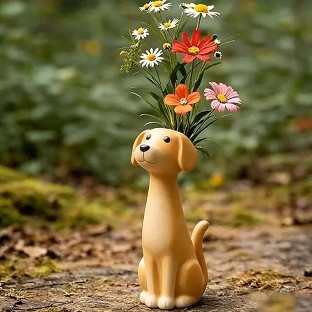 Quipulse Style 4 Cute Dog Shaped Decorative Flower Vase in Beige and Multicolour